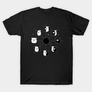 Kawaii Cow Phases of the Moon in Black and White T-Shirt